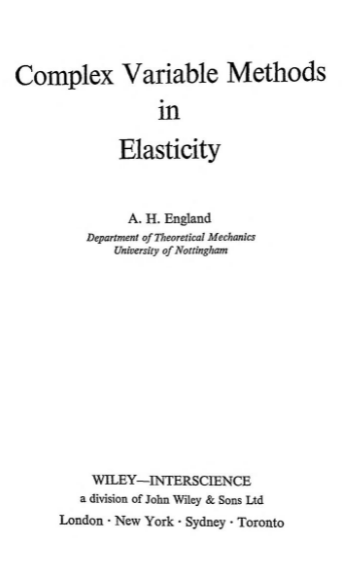 Complex Variable Methods in Elasticity BY England - Scanned Pdf